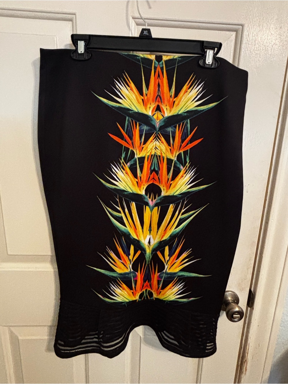 Bisou Bisou Black Skirt with Tropical Orange Print